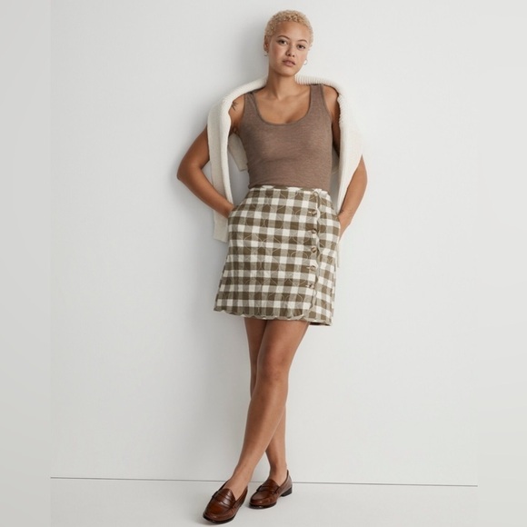 Madewell Curvy Quilted Flannel Mini Skirt in Gingham Check NWT Women’s Size 8 - Picture 1 of 12